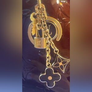 Authentic Louis Vuitton Gold and Brown Bag Charm Key Holder